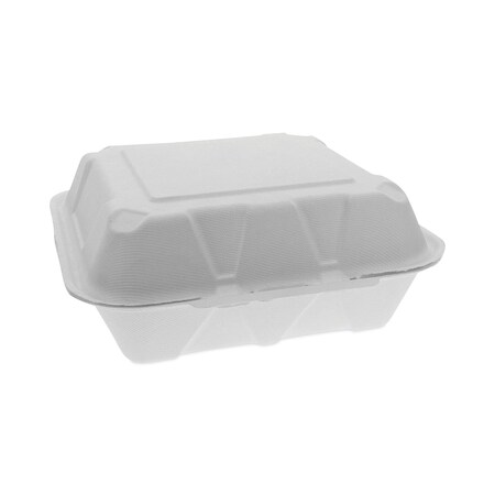 Pactiv Bagasse Hinged Lid Container, Dual Tab Lock, 9x9x3.5, Natural, PK150 PK YMCH09010001